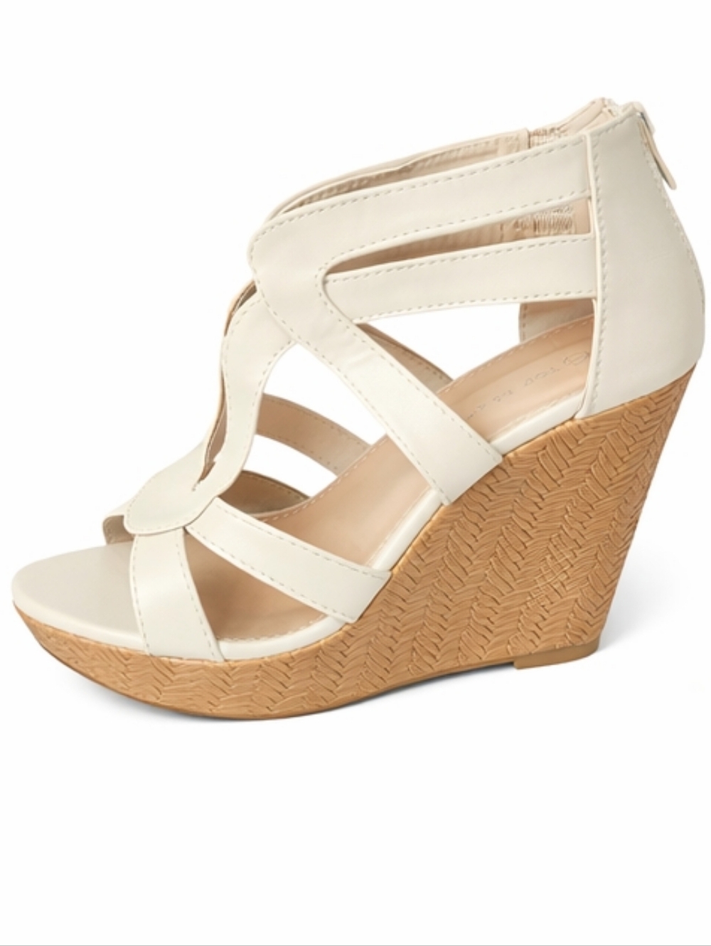 TOP Moda Cream Strappy Wedge Sandals with Tan Wedge